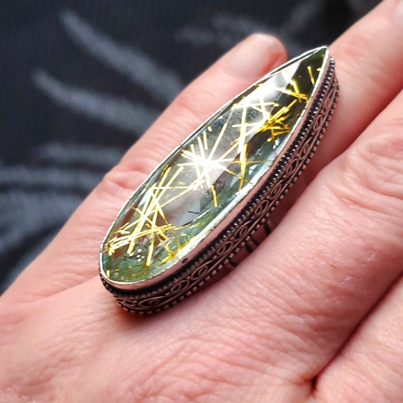 New Oversized Golden Rutile 925 Silver Ring. - Picture 2 of 16